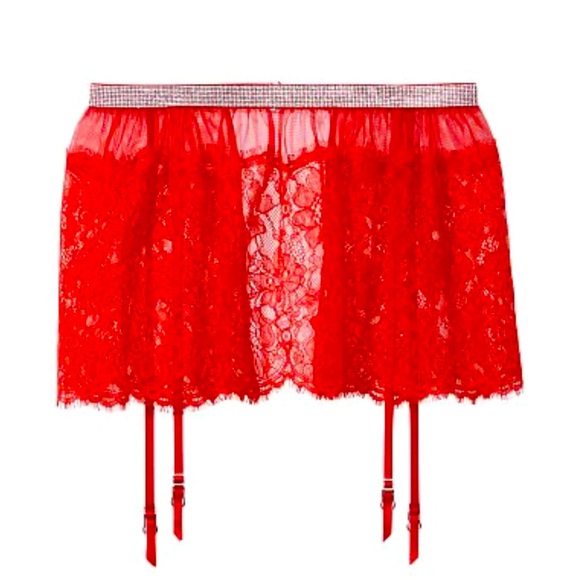 Victoria’s Secret Rhinestone Shine Red Lace Skirt with Garters NWT - Picture 7 of 16